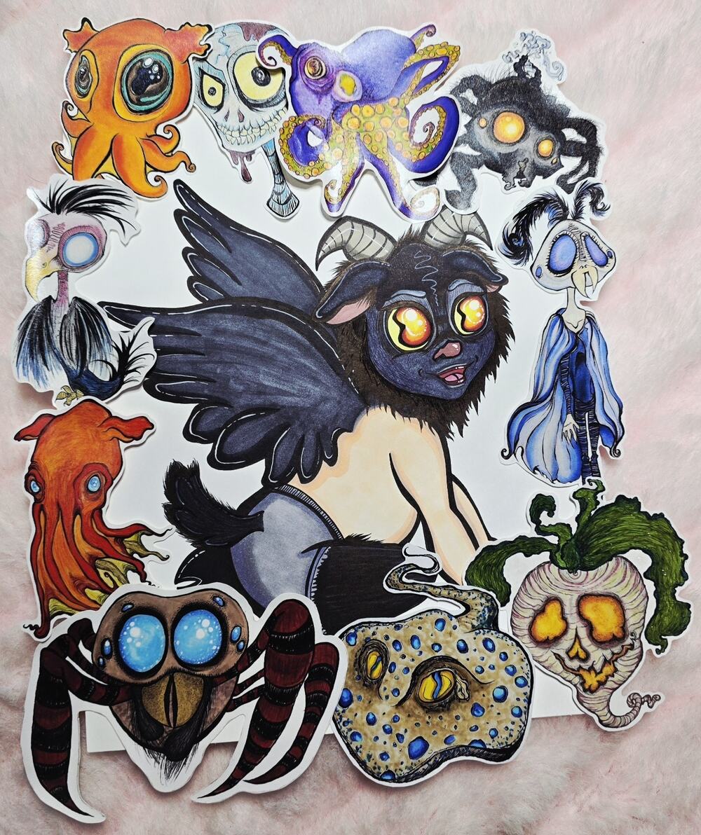 ATC Original Gothic Mini Beelzebub Baby Demon & 12 Pc Original Sticker Pack Art